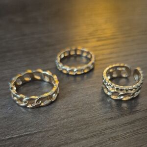 3/$16🎁 Trendy Gold Plated Curb Chain Link Ring Set | Adjustable Stackable Rings